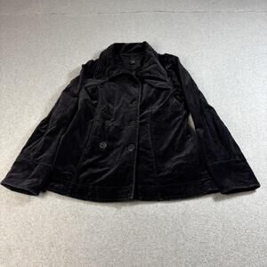 Calvin Klein Jacket Women Large Black Velvet Peacoat Double Breast Academia Y2K
